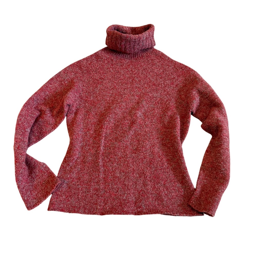 Made in Italy‎ Red Speckled Wool Blend Turtleneck Sweater Size L Warm Ski Chic